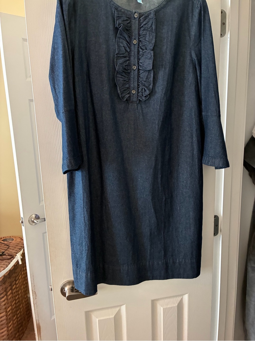 Draper James Denim Tunic Dress with Ruffle Placket - Dark Blue